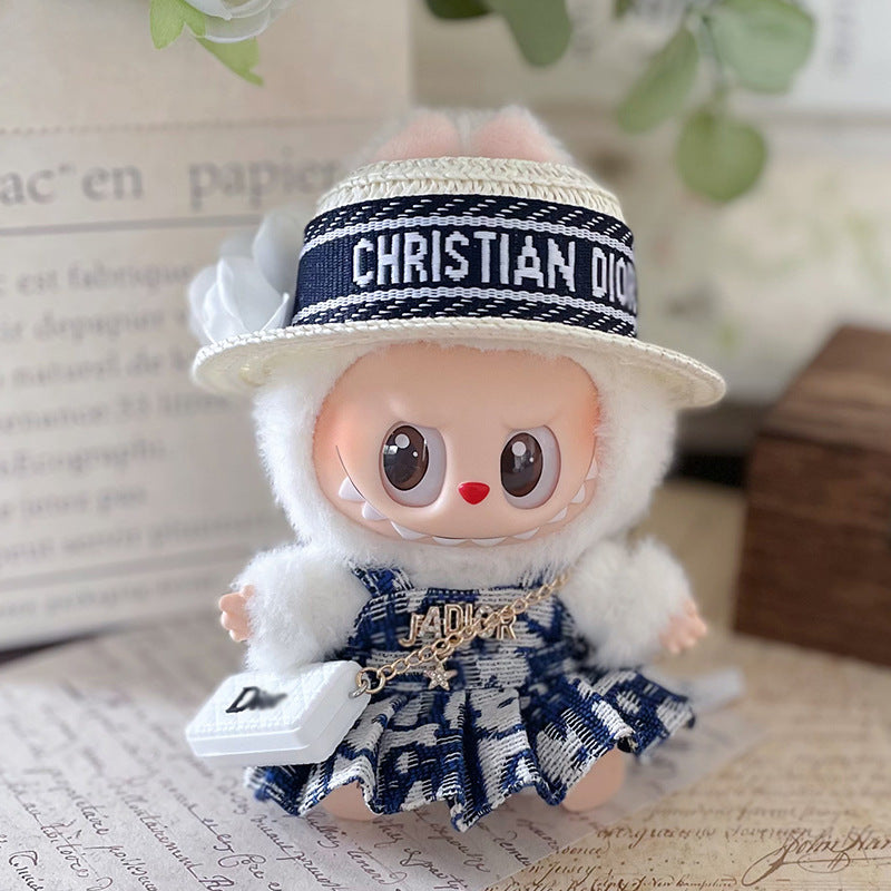 Labubu Doll Straw Hat & Outfit Set for 17cm Vinyl Doll