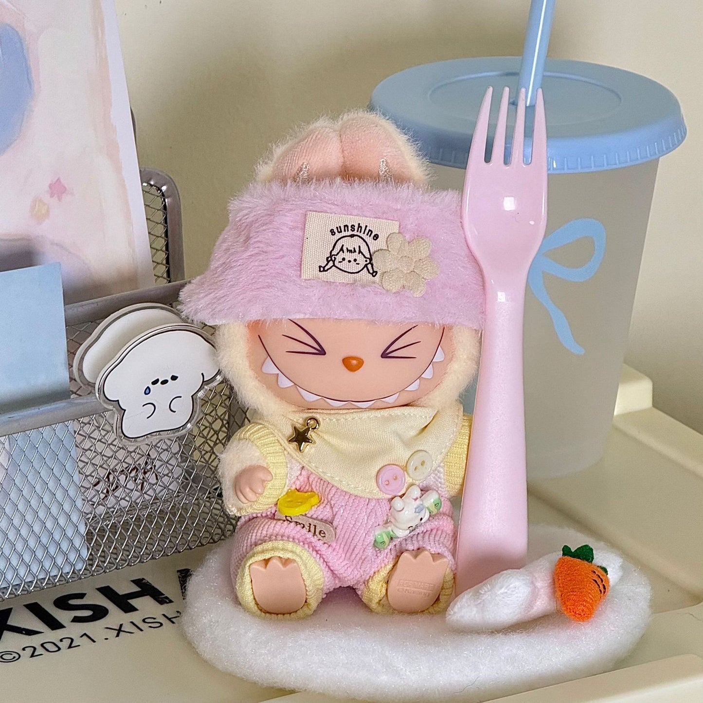17cm Labubu Pendant Doll Vinyl Labubu Doll Can Wear suit for Plush Toy Clothes