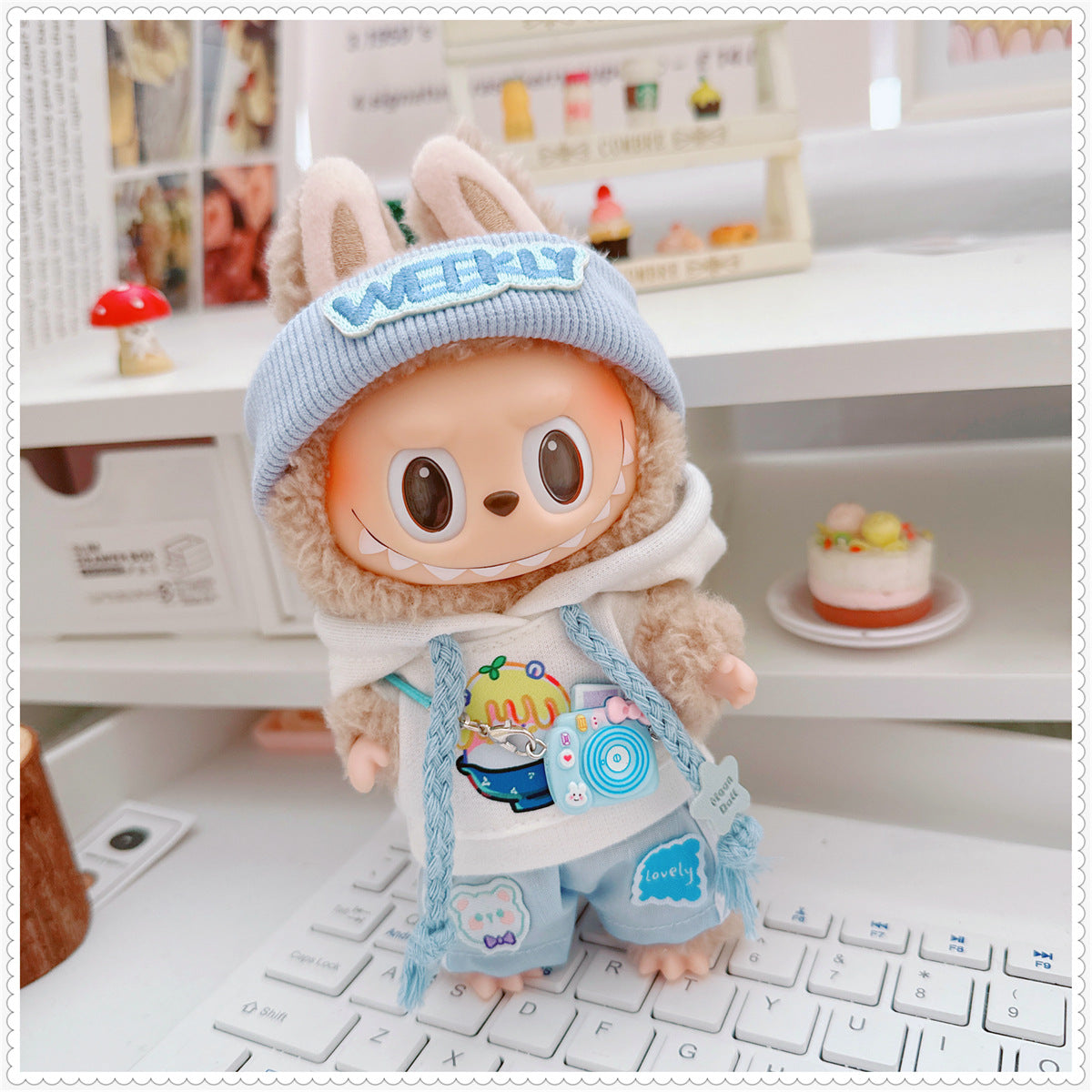 Labubu Doll Outfit - Milk Blue Morning Dew Three-Piece Set with Accessories