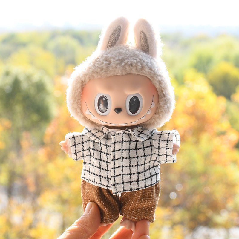 Labubu Doll Clothes - 17cm Pendant Outfit Set with T-Shirt & Suspenders