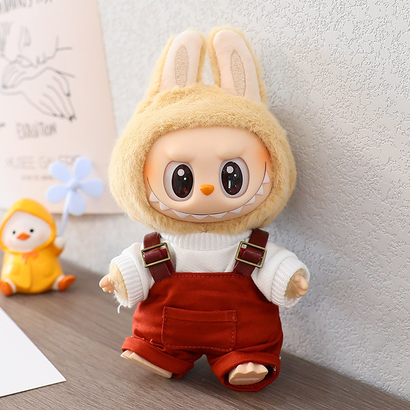 Rab cloth doll vinyl 17cm clothes doll labubu Macaron pendant clothing sweater strap pants hat shoes