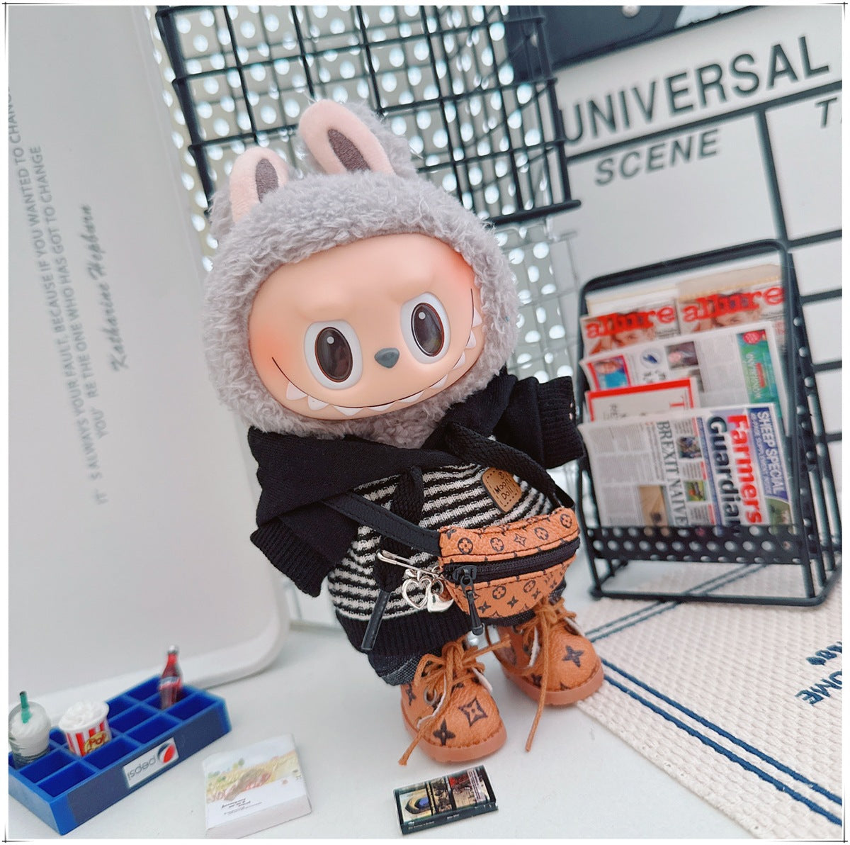 Labubu Doll Outfit - Striped Sweater & Hat Set for 17cm Labubu