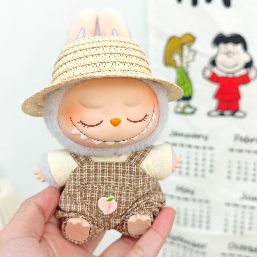 Labubu Doll Summer Outfit Set with Straw Hat & Canvas Shoes