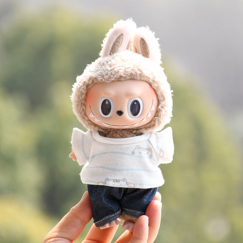 Labubu Doll Clothes - 17cm Pendant Outfit Set with T-Shirt & Suspenders
