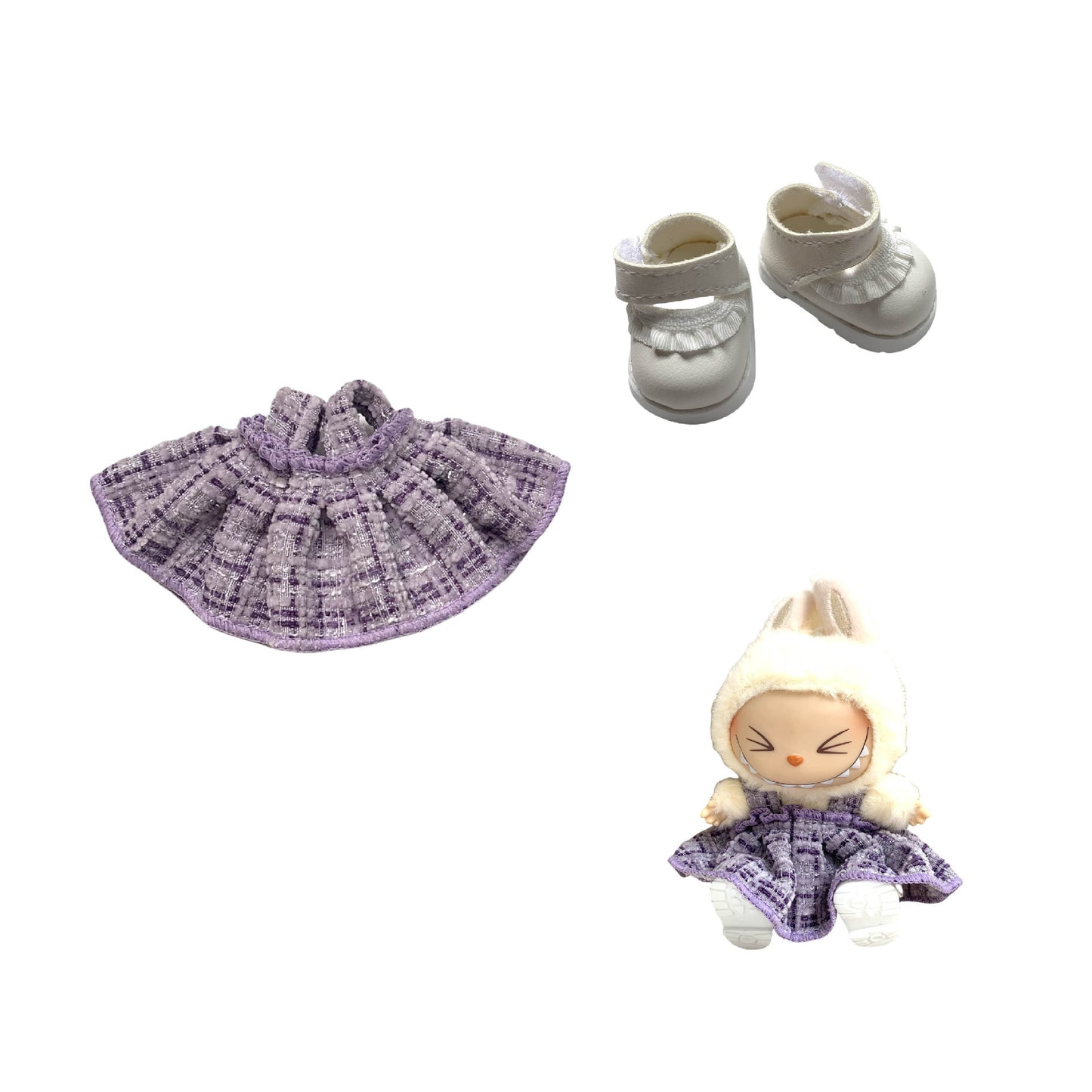 Labubu Doll Chanel Style Strap Dress Outfit for 15/17cm Dolls