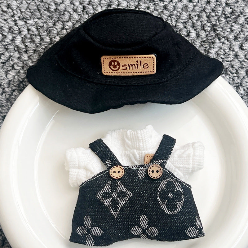 Labubu doll 17cm first and second generation labubu trendy suspenders hat suit sitting party wearable accessories
