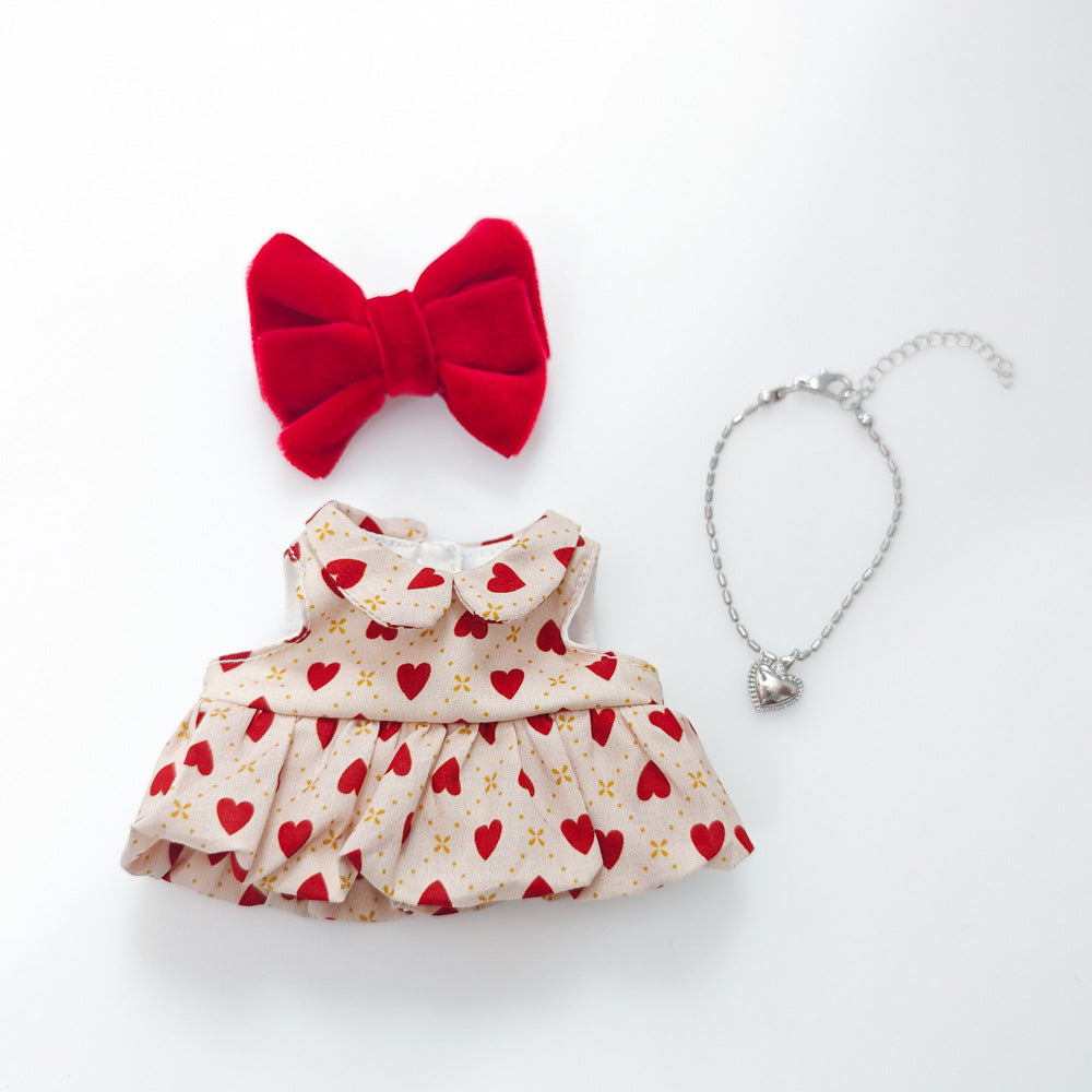 Labubu Doll Outfit Set - Red Leather Dress & Accessories for 15-17cm Vinyl Doll