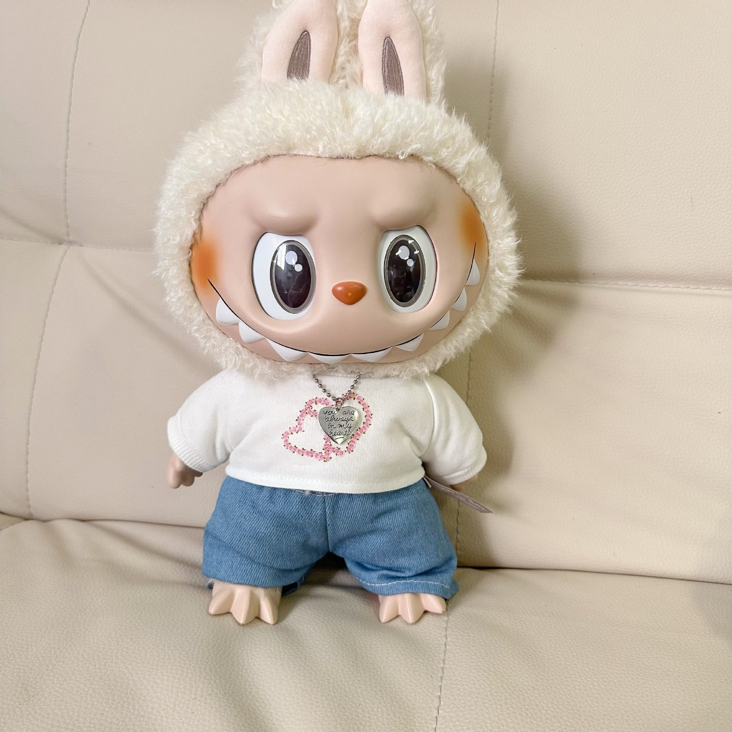 38CM Labubu Doll Clothes Dress for LABUBU Doll Believe in Love suit Necklace Hat Accessories Fashion