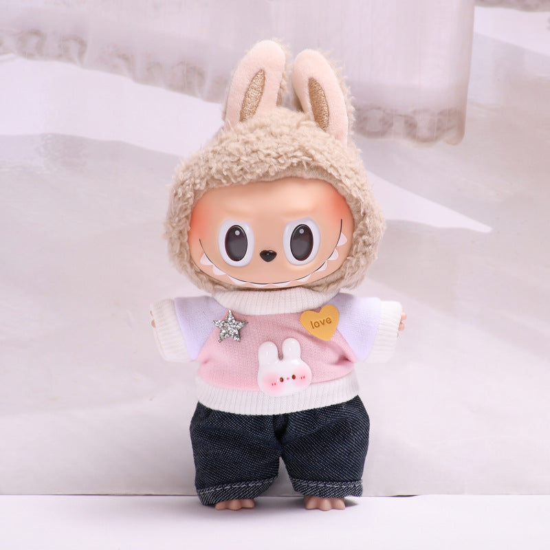 Labubu Doll Clothes - 17cm Pendant Outfit Set with T-Shirt & Suspenders