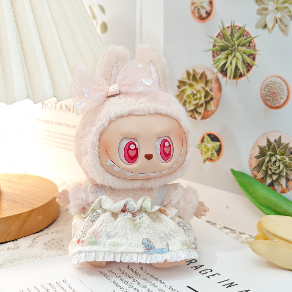 Labubu Doll Floral Dress & Straw Hat Outfit for 1st & 2nd Gen Pendants