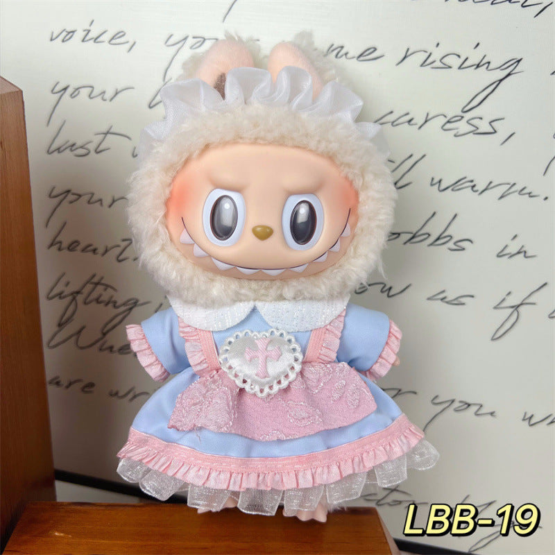 New 17cm Labubu Pendant with Replacement Baby Clothes High Quality Labubu Blind Box Pendant Baby Clothes Decoration Set