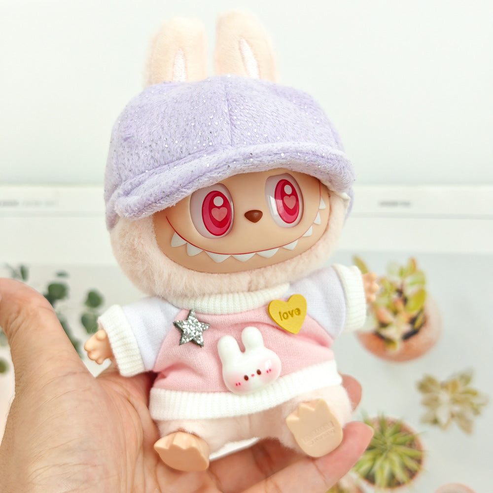 Labubu Doll Outfit - Bunny Pink & Cloud Blue Sweatshirt with Peaked Cap & Accessories
