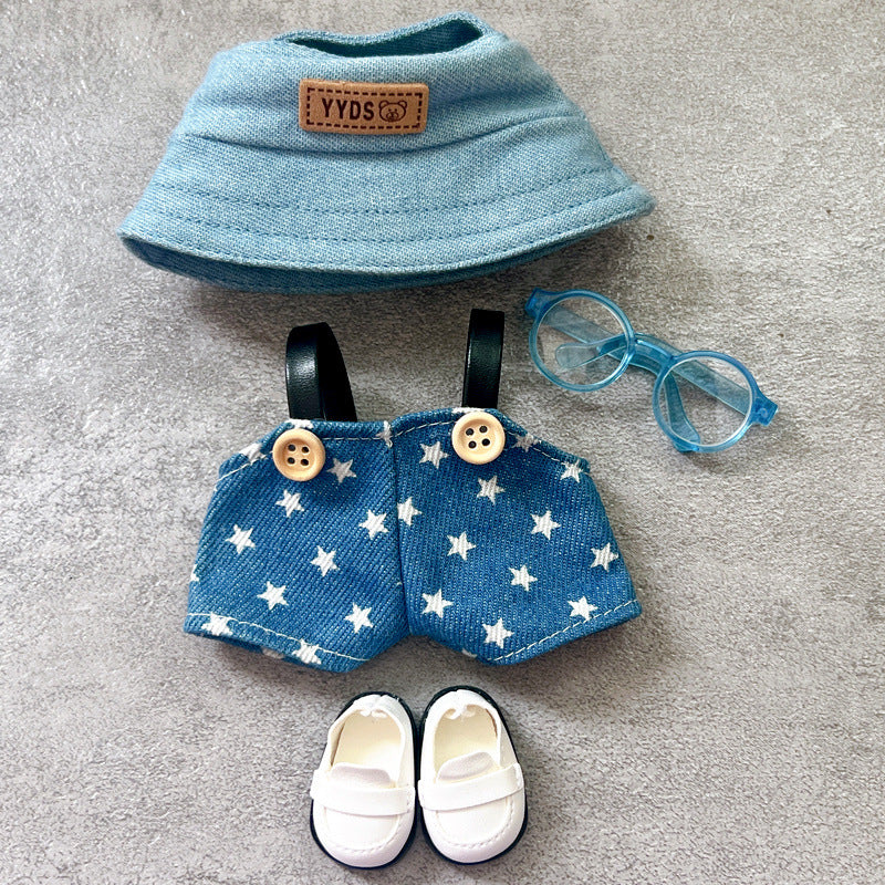 Labubu Doll Outfit - Denim Overalls & Hat Set for 1st-3rd Gen