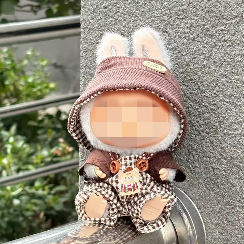 Labubu Doll Outfit - 17cm Baby Clothes Set with Bear Ear Hat