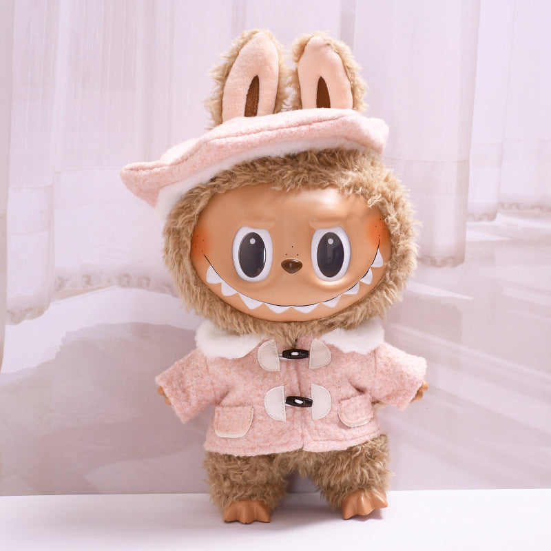 Labubu Doll Outfit - 38cm Beret Suit & Baby Clothes (Pink/Green Hat, White Shoes)