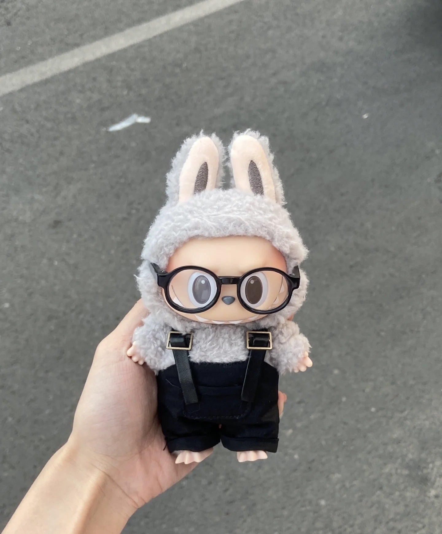 Labubu Doll Outfit Set - Overalls, Hat & Glasses for 15cm Vinyl Doll