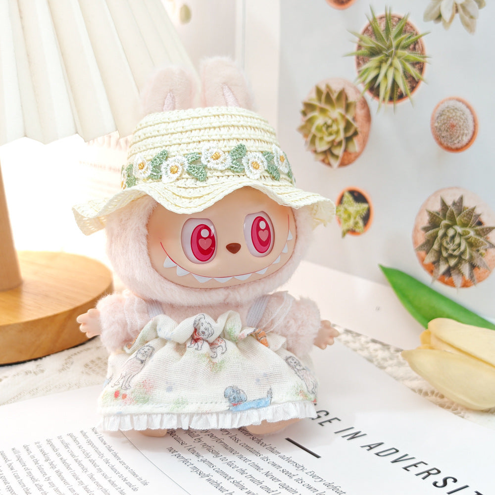 Labubu Doll Floral Dress & Straw Hat Outfit for 1st & 2nd Gen Pendants