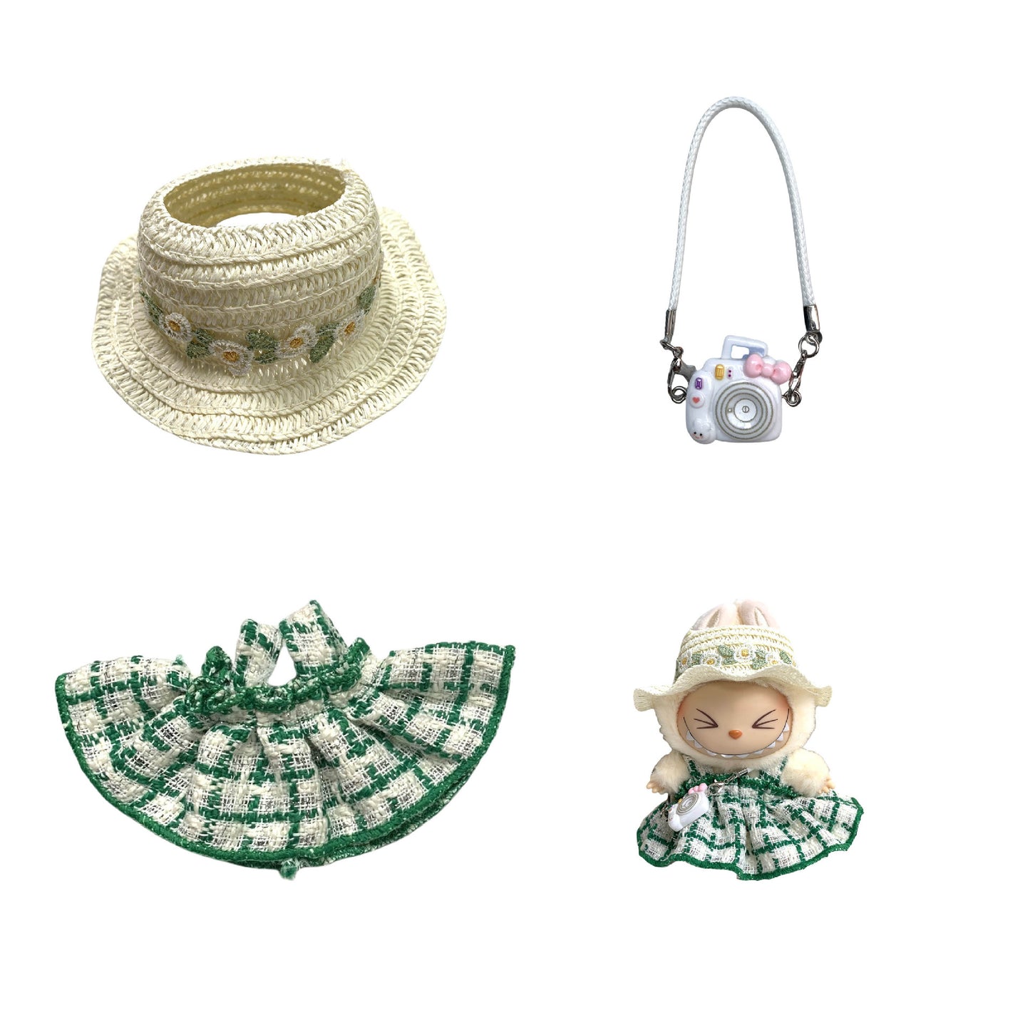Labubu Doll Chanel Style Strap Dress Outfit for 15/17cm Dolls