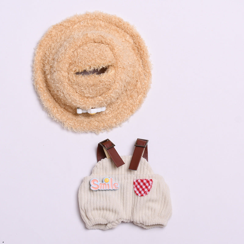 Labubu Doll Outfit - Pink Rainbow & Off-White Overalls with Hats & Shirts