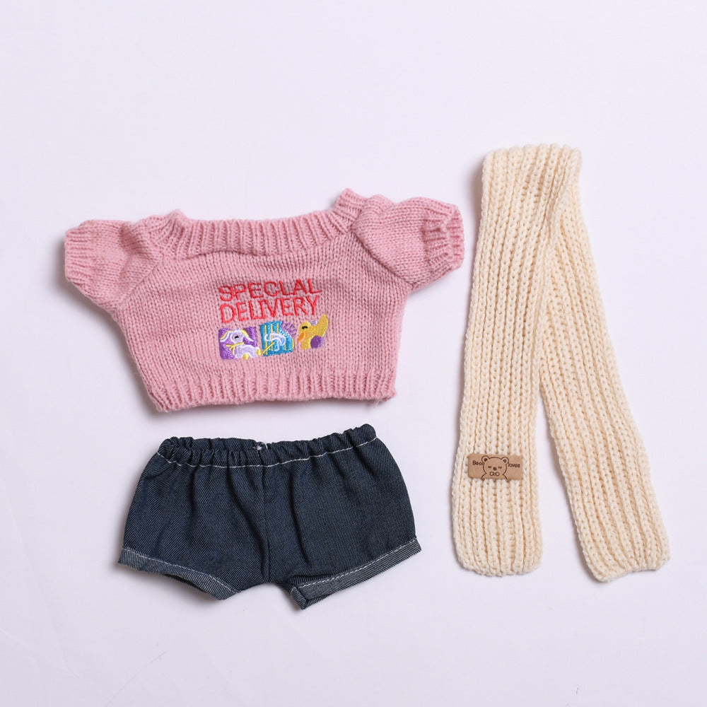 Labubu Doll Pink Sweater Outfit for 38cm Vinyl Doll - Scarf & Hat