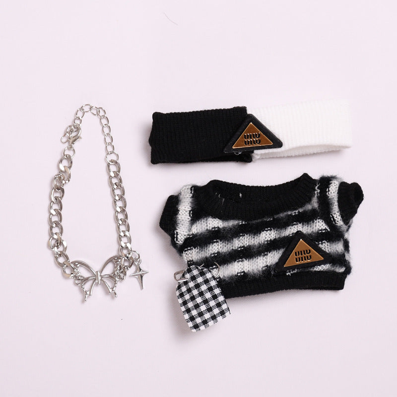 Labubu Doll Black Striped T-Shirt Outfit for 17cm Pendant Doll