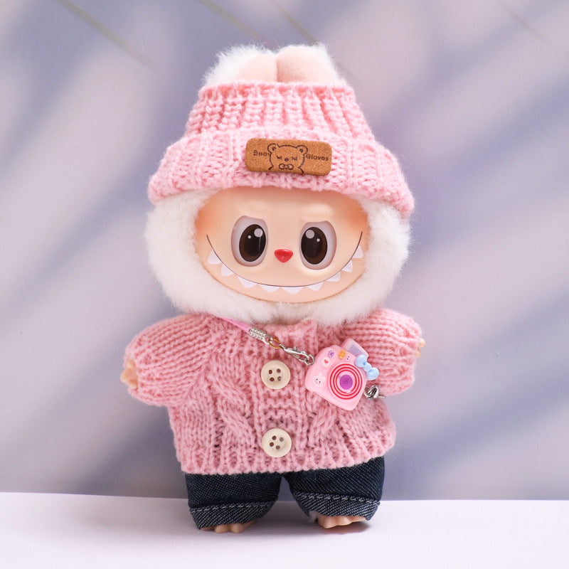 Labubu Doll Button Sweater & Hat Outfit Set for 1st & 2nd Gen Pendants