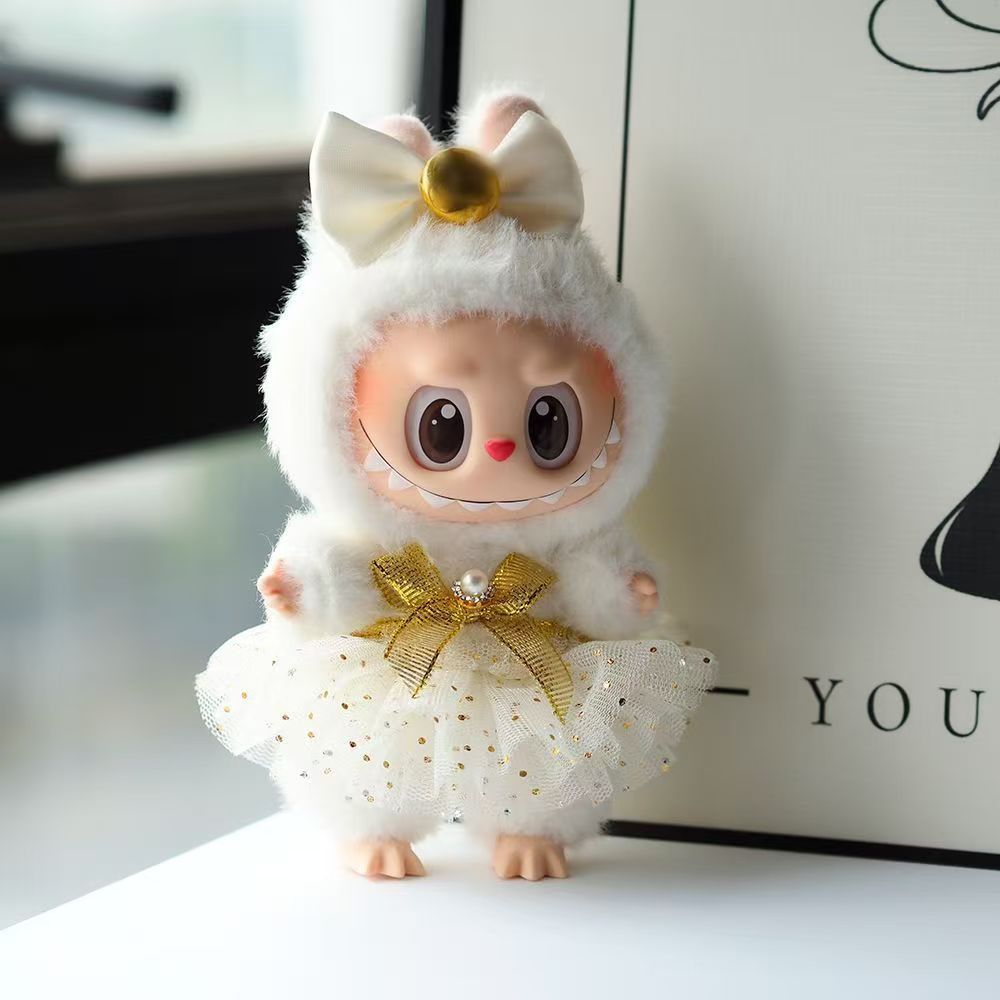 labubu Xiaoxiang Style Skirt Summer Doll Coat Labubu One, Two and Three Generations Sitting Party Clothes Headwear suit