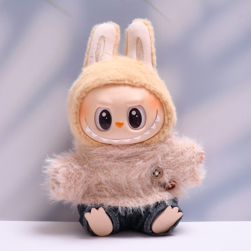 Labubu Doll Outfit - Furry Button Top & Denim Skirt/Jeans for 2nd Gen Pendant