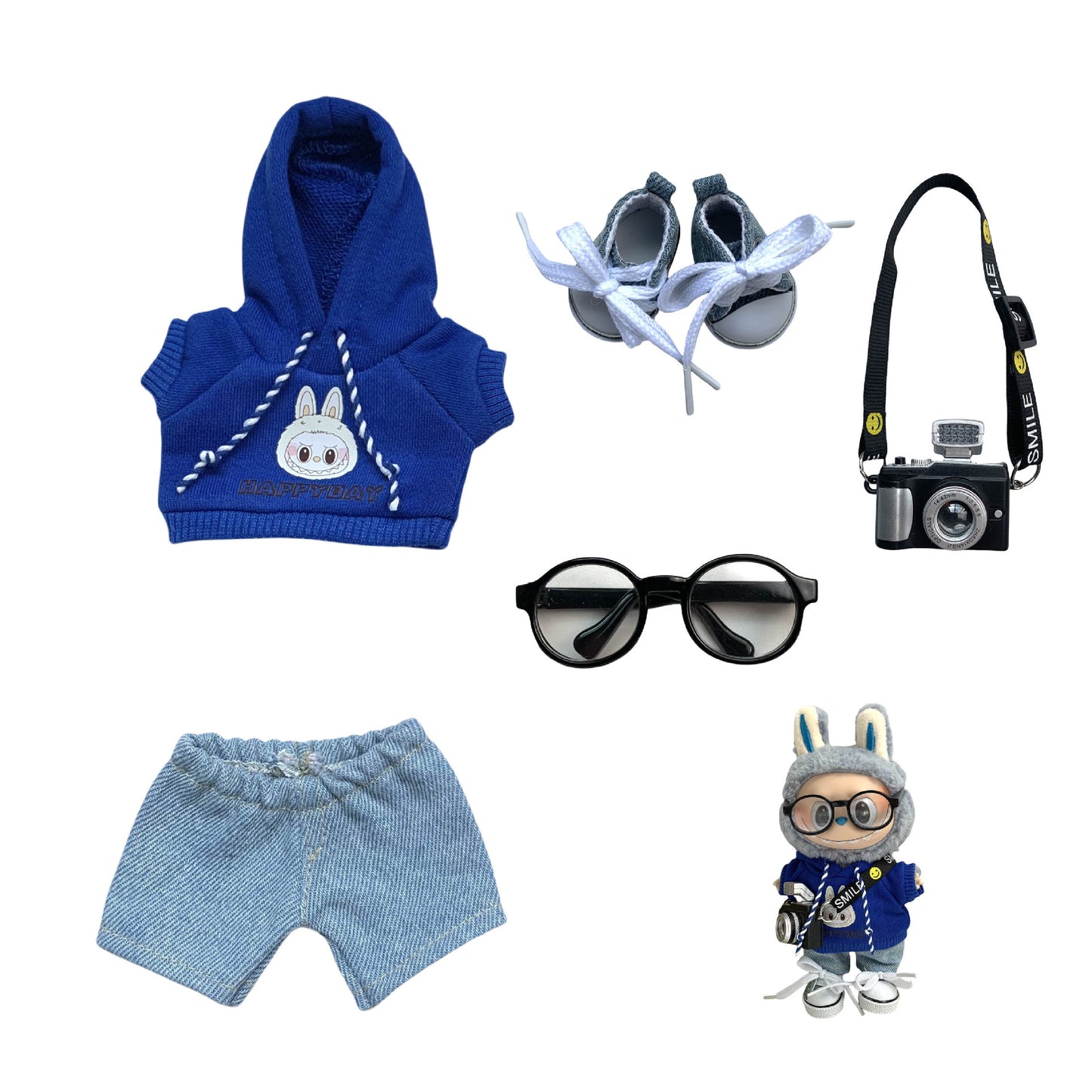 Labubu Doll Hoodie & Jeans Outfit Set with Accessories