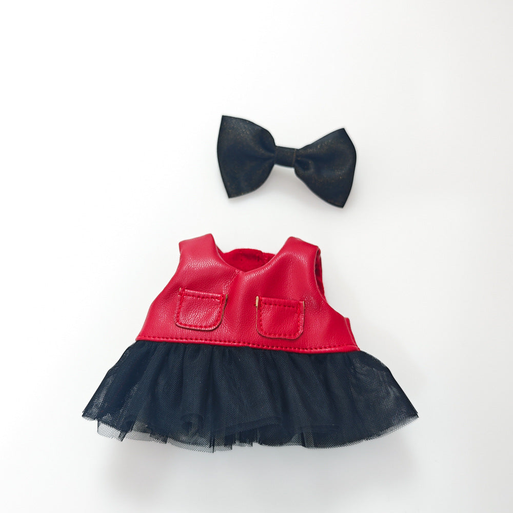 Labubu Doll Outfit Set - Red Leather Dress & Accessories for 15-17cm Vinyl Doll