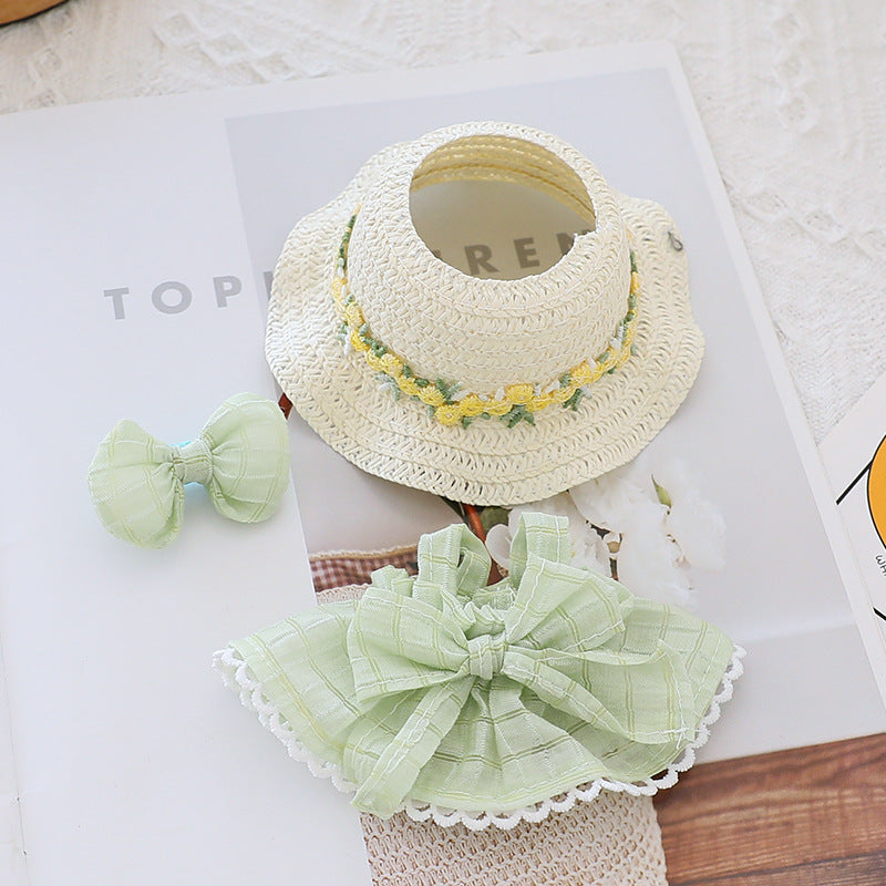 Generation II Blind Box Labubu Hanging Clothes Rab Cloth Sit Party Clothes Doll Summer Straw Hat Skirt