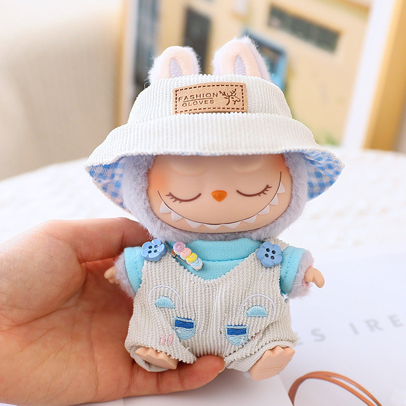 17cm labubu labubu blind box doll clothes second generation sitting party for cute suspenders suit