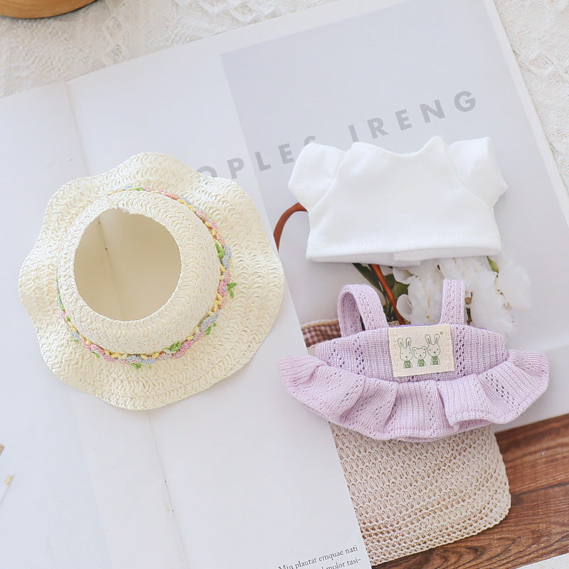 Generation II Blind Box Labubu Hanging Clothes Rab Cloth Sit Party Clothes Doll Summer Straw Hat Skirt