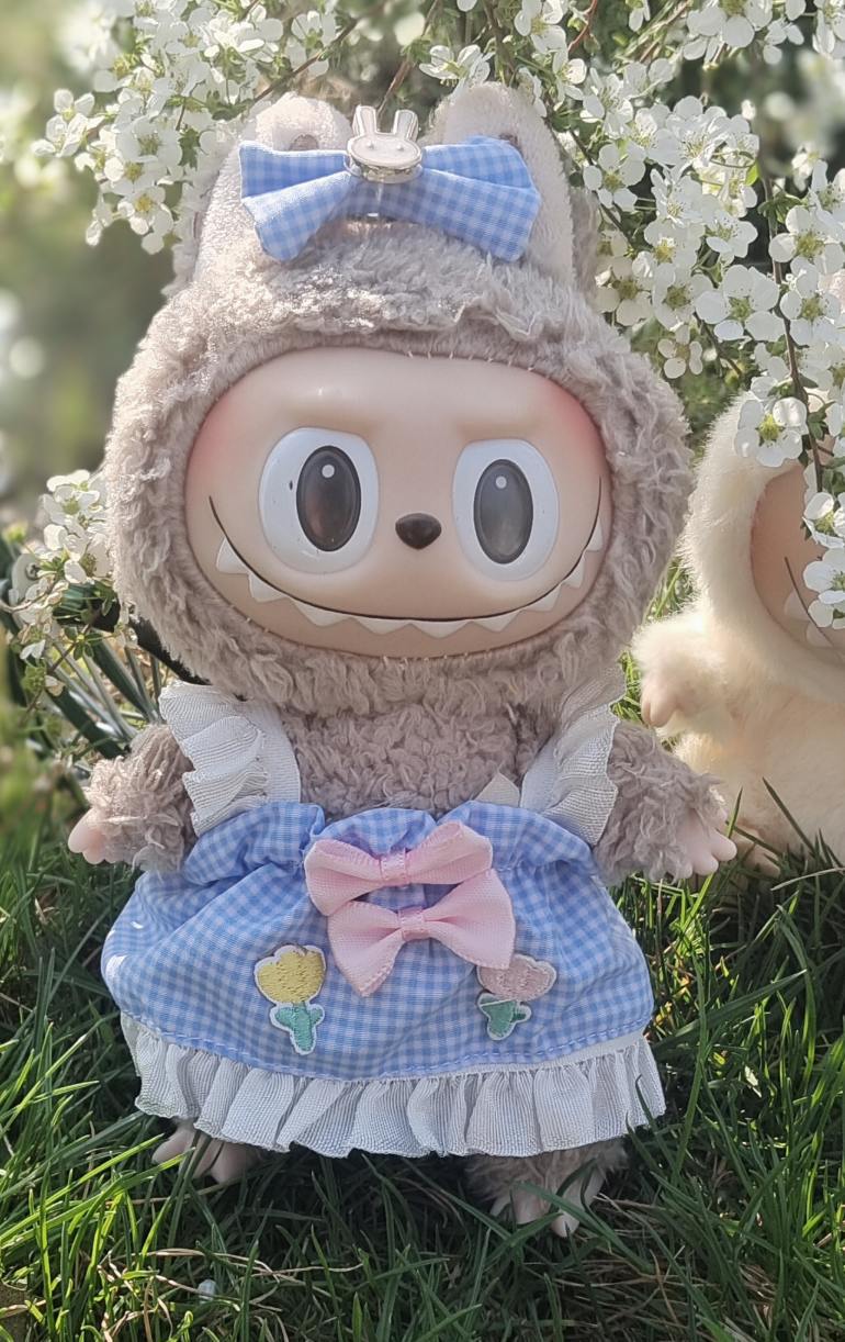 Labubu Doll Fisherman Hat & Outfit Set for 17cm Vinyl Doll - Pink, White, Purple, Blue, Black