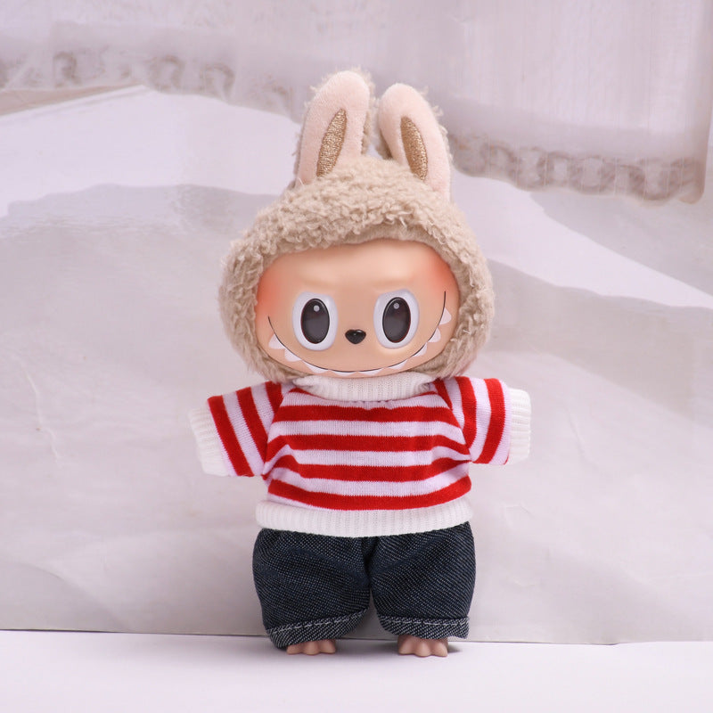 Labubu Doll Clothes - 17cm Pendant Outfit Set with T-Shirt & Suspenders