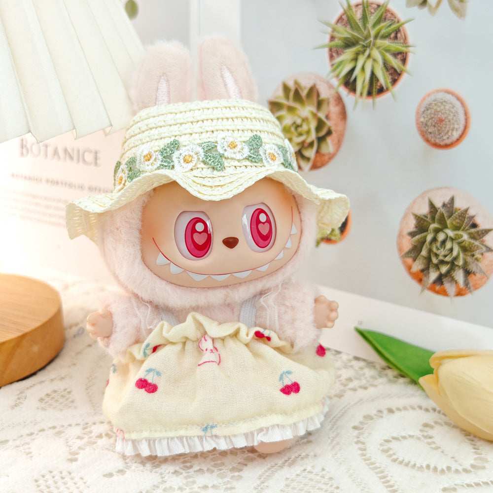 Labubu Doll Floral Dress & Straw Hat Outfit for 1st & 2nd Gen Pendants