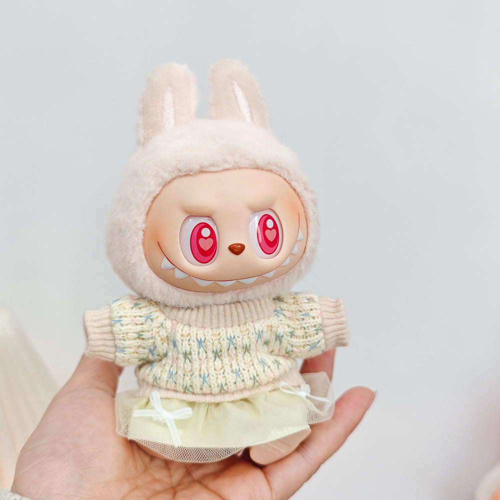 Labubu Doll Outfit Set - Knitted Sweater & Gauze Skirt with Bow Headband