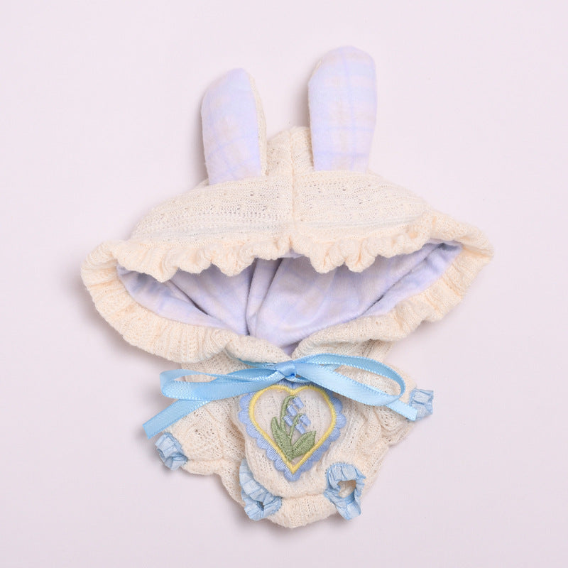 Labubu Doll Clothes - Rabbit Ear Crawling Outfit for 17cm Vinyl Doll (Blue/Pink)
