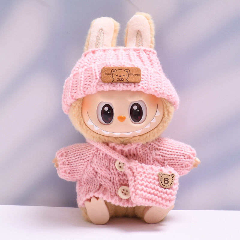 Labubu Doll Button Sweater & Hat Outfit Set for 1st & 2nd Gen Pendants