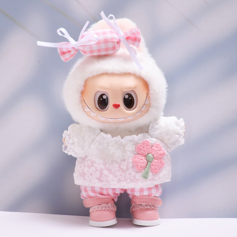 Labubu Doll Candy Flower Plaid Pants Suit - Baby Clothes for Pendant Doll