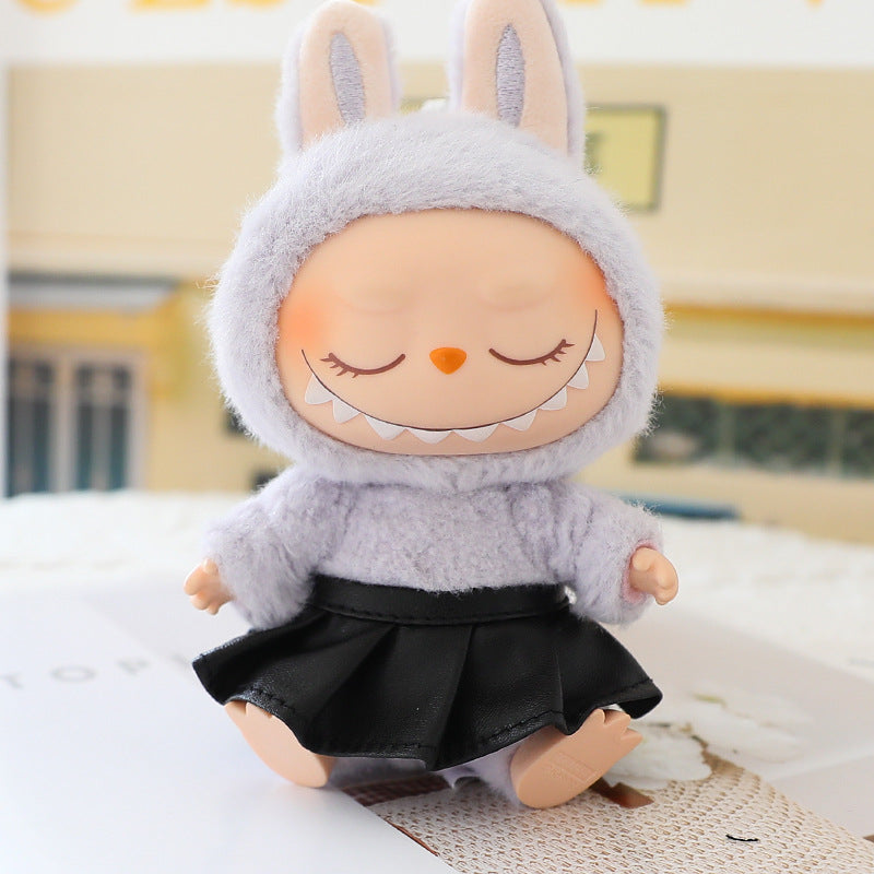 17cm labubu doll coat generation 2 labubu sitting party for leather jacket coat skirt hat shoes