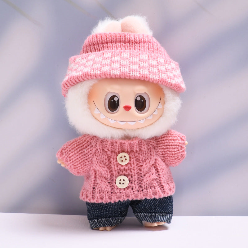 Labubu Doll Button Sweater & Hat Outfit Set for 1st & 2nd Gen Pendants