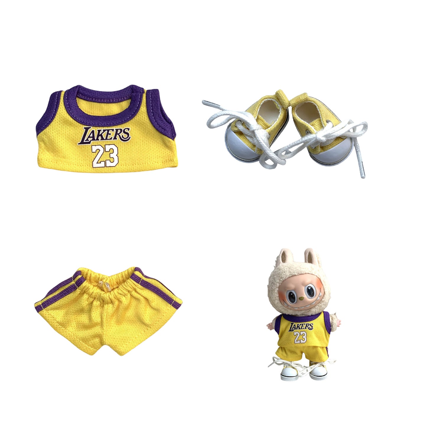 Labubu 17cm Basketball Jersey Outfit for Vinyl Doll - Red, Yellow, Purple