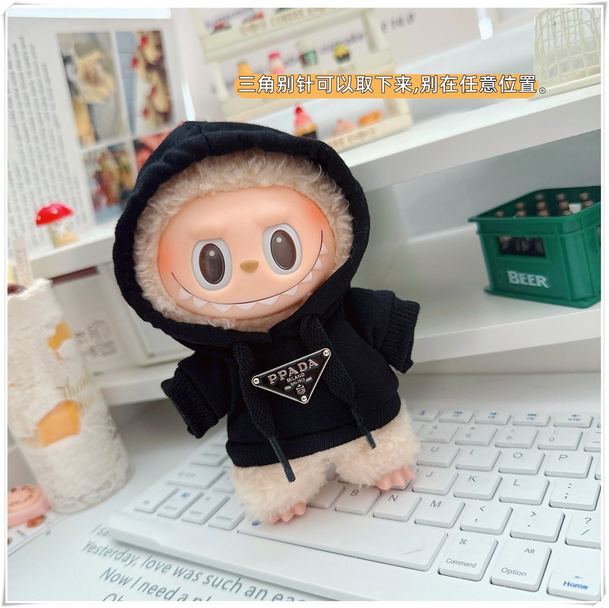 Labubu Doll Hooded Sweatshirt & Crossbody Bag Outfit for 10cm & 17cm Vinyl Dolls