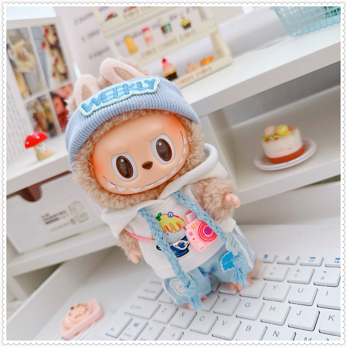Labubu Doll Outfit - Milk Blue Morning Dew Three-Piece Set with Accessories