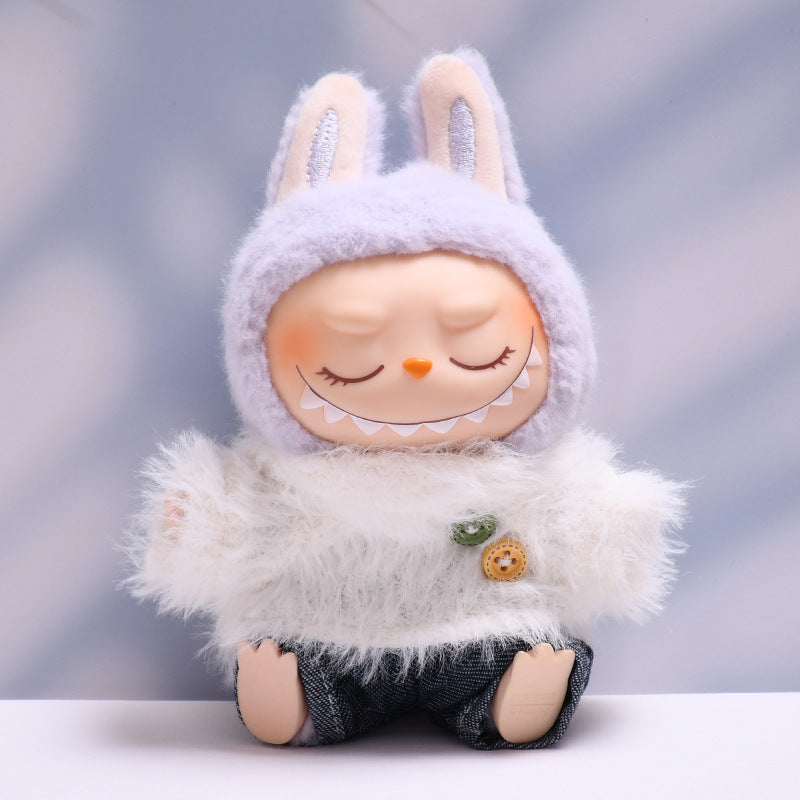 Labubu Doll Outfit - Furry Button Top & Denim Skirt/Jeans for 2nd Gen Pendant