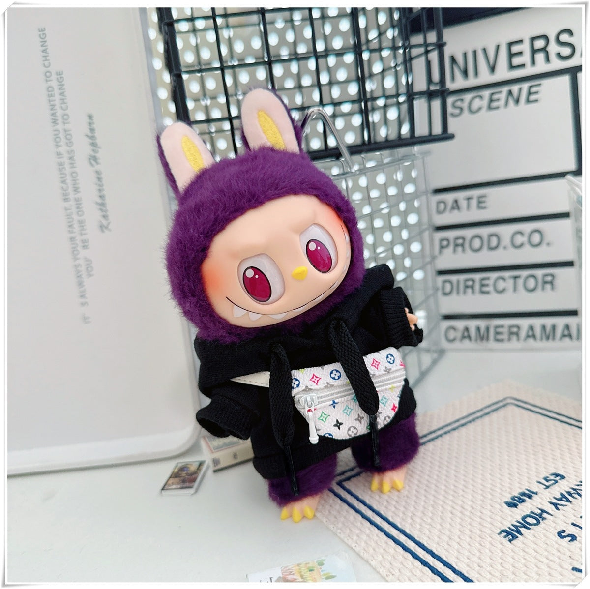 Labubu Doll Hooded Sweatshirt & Crossbody Bag Outfit for 10cm & 17cm Vinyl Dolls
