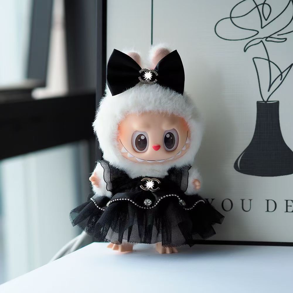 labubu Xiaoxiang Style Skirt Summer Doll Coat Labubu One, Two and Three Generations Sitting Party Clothes Headwear suit