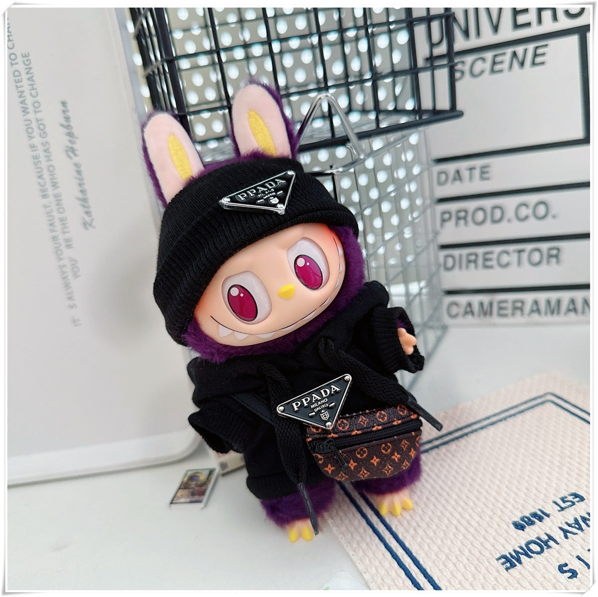 Labubu Doll Hooded Sweatshirt & Crossbody Bag Outfit for 10cm & 17cm Vinyl Dolls
