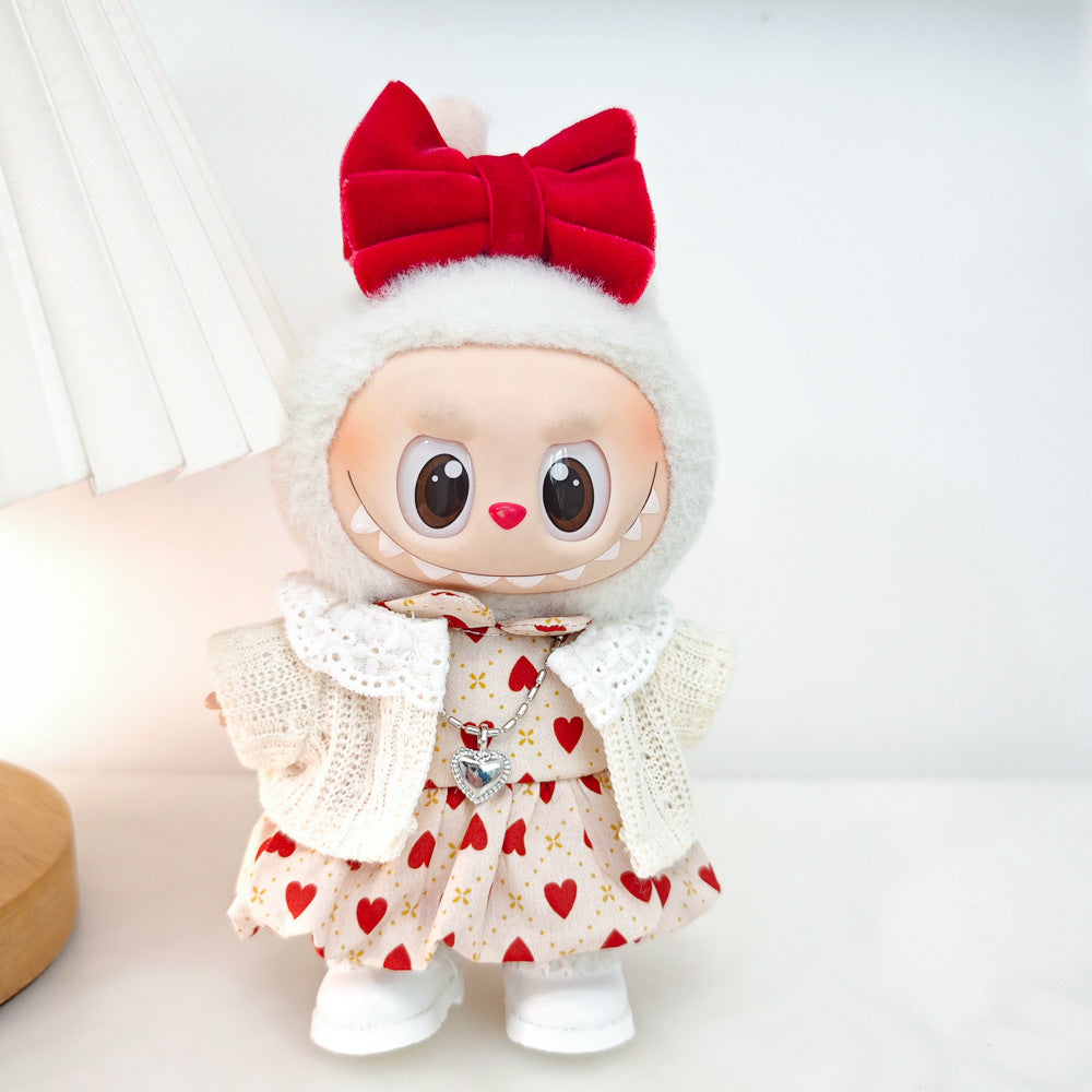 Labubu Doll Outfit Set - Red Leather Dress & Accessories for 15-17cm Vinyl Doll